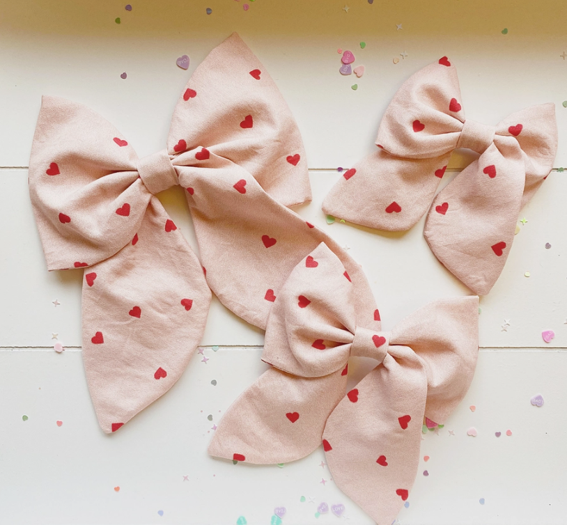 cnhairaccessories Love Heart Pink Ribbon Hair Bows Hot Pink