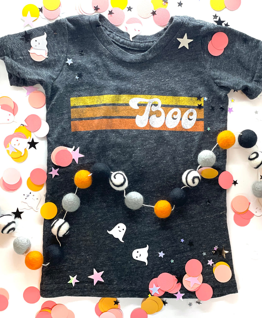 Halloween Red, Orange, Yellow, Boo Tee, Halloween Kids Shirts, Halloween orange and white boo tee shirt